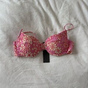 Triangle light pink flower bikini top